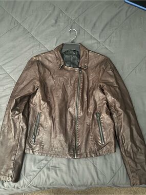 Express Brown Faux Leather Asymmetrical Zip Moto Jacket